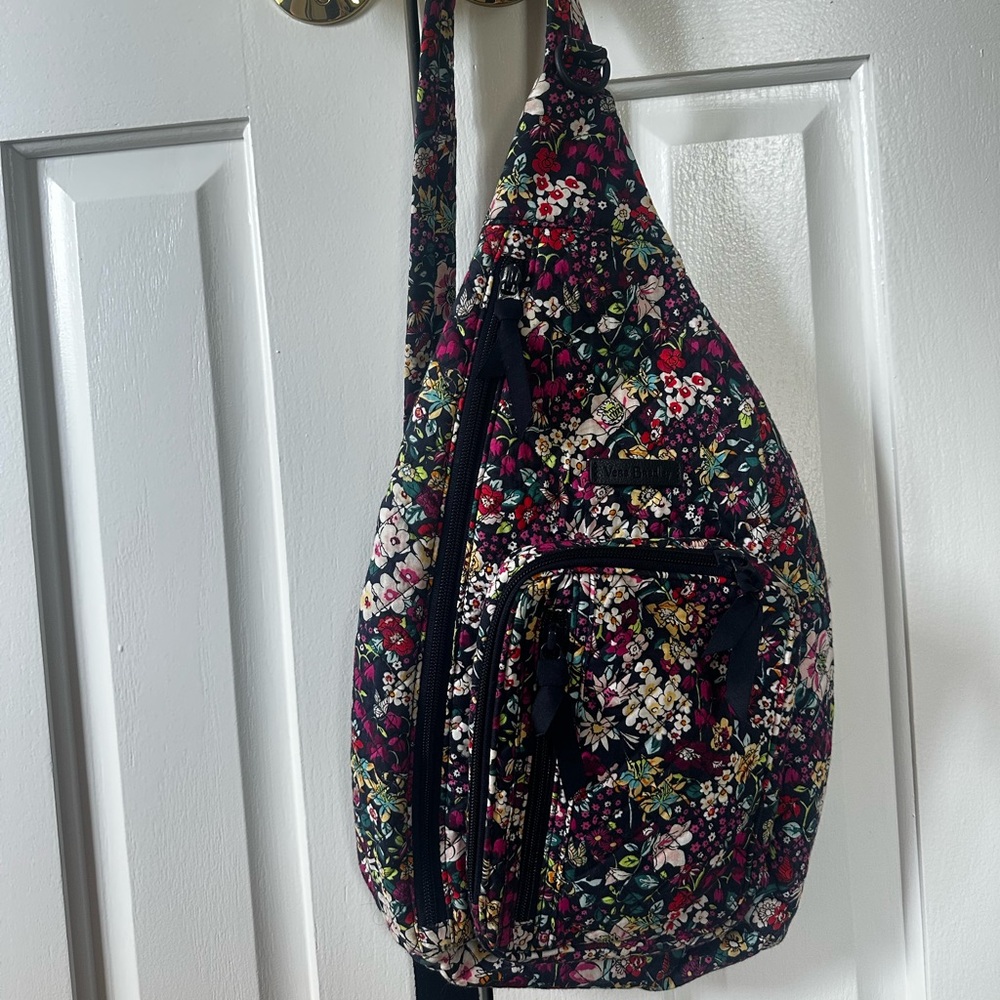 Vera Bradley Floral Cotton Sling Backpack, Navy Blue